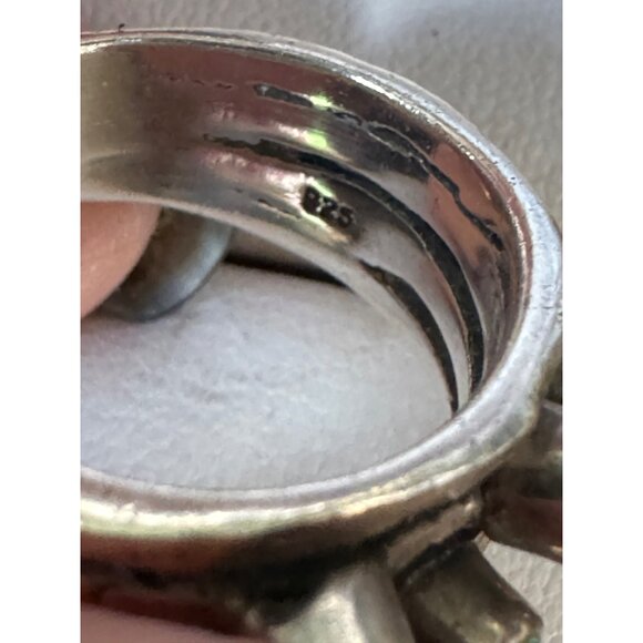 Handcrafted Sterling Silver Ring With Turquoise Stones Size 8 - Picture 5 of 5